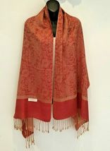 Red with Beige Pashmina Cashmere Scarf Shawl Paisley Silk Women Men - £15.21 GBP