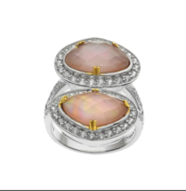 Sterling Silver Pink MOP &amp; Moonstone Doublet Halo Ring Size 7 - £74.40 GBP