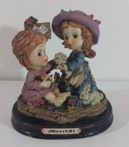 MEERCHI FIGURINE Collectible TWO GIRLS WITH BUNNIES 5 1/2&quot; Purple Hat - €8,65 EUR