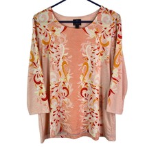 JM Collection Swirl Oasis Jacquard Top Womens XLp 3/4 Sleeve Scoop Neck Colorful - £8.60 GBP