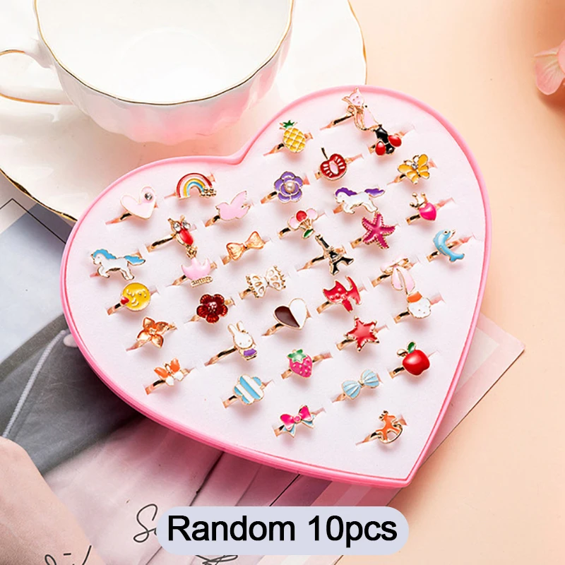 Play 10pcs/lot Play&#39;s Cartoon Rings Candy Flower Animal A Shape Ring Set Mix Fin - £23.47 GBP