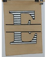 Kate Winston Brand Brown Burlap Monogram Black And White E Garden Flag - £11.96 GBP