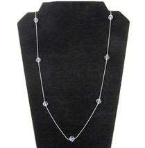 Swarovski Faceted Crystal Station Necklace Silver Swan Logo 36 Inch Long Clear - £23.70 GBP