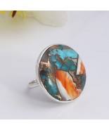 925 Sterling Silver Lab Created Oyster Turquoise Gemstone Unisex Ring Je... - $21.98 CAD+