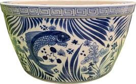 Bowl Fish Lotus Flower Blue White Ceramic Handmade Hand-Crafted - £302.89 GBP