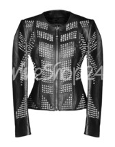 Philip Plein 2019 Woman Custom Black Full Silver Studded Biker Leather J... - $299.99