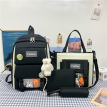 4 Pcs Set Stamp Women Laptop Backpack School Bags For Teenage Girls Canvas Simpl - £37.69 GBP