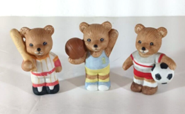 Homco 3 TEDDY BEAR SPORTS FIGURINES Vintage #1408 Baseball Basketball So... - $14.24