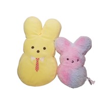 Peeps Bunny Plush Lot Yellow With Tie Pastel Easter Stuffed Animal Toys Squeaks - £19.89 GBP