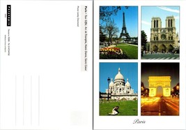 France Paris Eiffel Tower Ard de Triomphe Notre Dame Sacre Coeur VTG Postcard - £7.48 GBP