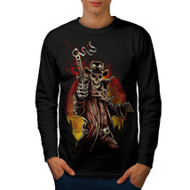 Western Cowboy Cool Skull Tee Gun Shot Men Long Sleeve T-shirt - £12.01 GBP