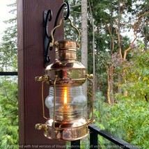 Brass &amp; Copper Anchor Oil Lamp Nautical-Maritime Ship-Lantern Boat Light - £92.30 GBP