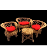 Vintage 4 Piece Dollhouse Miniature Brown Tan Wicker Rattan Patio Furnit... - €63,26 EUR