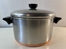 Vintage Revere Ware 1801 Copper Bottom 4 Qt Stock Pot w/ Lid Usa No Wobble Vg - £26.55 GBP