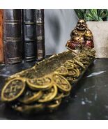 Lucky Buddha Hotei Holding Gold Ingot And Wine Gourd Incense Holder Figu... - $456.12 MXN