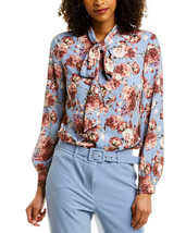 Nwt Tahari Asl Blue Pink Floral Tie Neck Career Blouse Size M L Size Xl $79 - £37.63 GBP