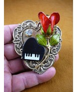 (M322-7) Red gold rose piano music heart rhinestone pin pendant I love m... - £21.07 GBP
