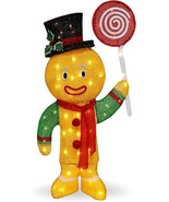 3FT Christmas Gingerbread Man Tinsel Yard Light 50 Pre Lit LED Warm Whit... - $106.83