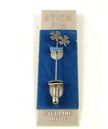 1980&#39;s-90&#39;s Sterling 2 Four Leaf Clovers Shamrocks Stick Pin New Old Sto... - £10.38 GBP