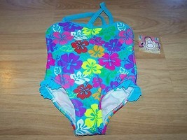 Size 24 Months OP Ocean Pacific Turquoise Floral Print One-Piece Swimsuit Swim  - £11.25 GBP