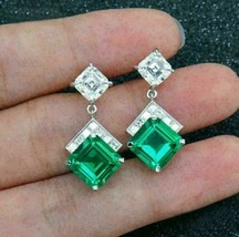 3Ct Ascher Cut Simulated Emerald Drop/Dangle Earrings 14K White Gold Over Women - £71.21 GBP