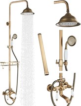 Gmusre Antique Brass Shower System Set Shower Fixture Faucet 8 Inch Rain Shower - £155.83 GBP