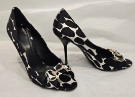 GUCCI Black and White Animal Print Stilettos with Crystal Horsebit - Siz... - $299.99
