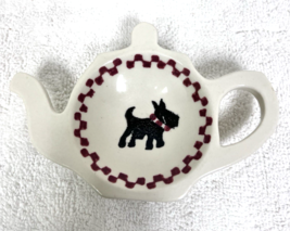 White Red Border Ceramic Tea Bag Dish Scottie Scotty Dog Pattern Teapot ... - $18.32