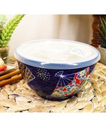 Ebros Pack of 2 Ceramic Blue Oriental Fans Portion Meal Bowls 2 Cups W/ Lid - $38.02 CAD