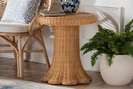 Benji Scallop Natural Rattan Pedestal Side Table - $154.00
