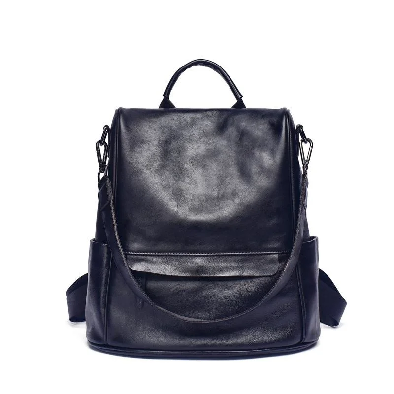  Vintage Large Capacity Women&#39;s Backpacks Anti Theft  Leather Backpack Cowhide W - £71.94 GBP