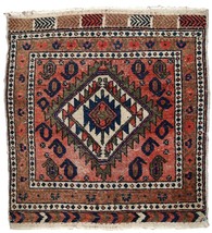 Handmade vintage Oriental bagface rug 1.8&#39; x 1.9&#39; (55cm x 59cm) 1930s - ... - $636.68