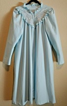 Miss Elaine Vintage Light Blue Fleece Housecoat Quarter Zip String Ties Large - £21.90 GBP