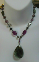 Lia Sophia Silver-tone Purple Bead W/Faceted Prizm Pendant Necklace - £14.40 GBP