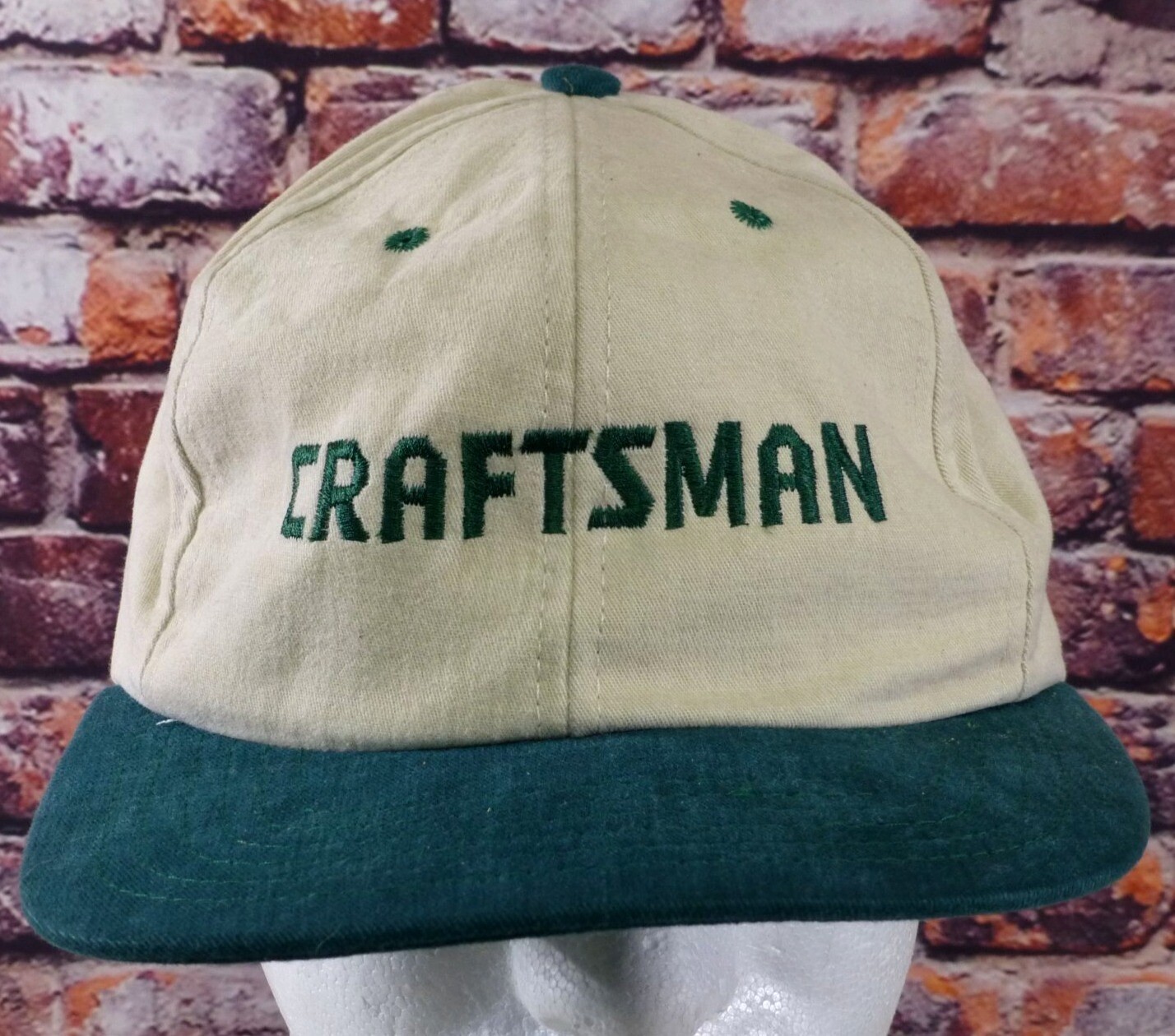 NWT Vintage Craftsman USA Snapback Hat Beige &amp; Green Baseball Cap Adjust... - $17.80