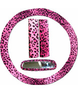 Steering wheel cover, seat belt covers &amp; rear view mirror cover  Pink Le... - $25.41 CAD