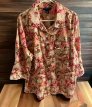 Karen Scott Shirt Women Sz 2X Floral Button Shirt Cotton pink tan pocket - £14.64 GBP