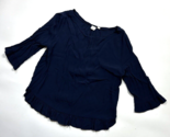 Gap Navy Blue 3/4 Sleeve Blouse Top Size Large Ruffles Chic Business Casual - $15.88