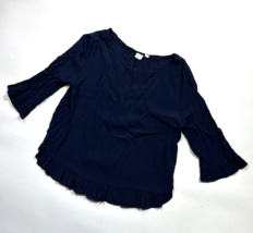 Gap Navy Blue 3/4 Sleeve Blouse Top Size Large Ruffles Chic Business Casual - £12.43 GBP