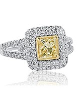 Princesse Coupe Faint Jaune 1.51 Carats Fiançailles Diamant Halo Bague 1... - $49,194.36 MXN