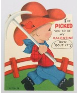 VTG 1940&#39;s Die Cut Cowboy Child w/ Pickaxe Be My Valentine Card 3&quot;x4&quot; U-... - £10.34 GBP