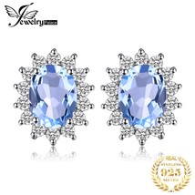 JewelryPalace Princess Diana Natural Blue Topaz 925 Silver Stud Earrings for Wom - $21.27