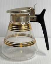 Mid Century Retro Milk Syrup Decanter Carafe 5&quot; Clear Glass w/ Gold stripes - £7.36 GBP