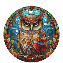 Cute Owl Bird Stained Glass Colorful Wreath Christmas Ornament Gift Owls Lover - £11.82 GBP