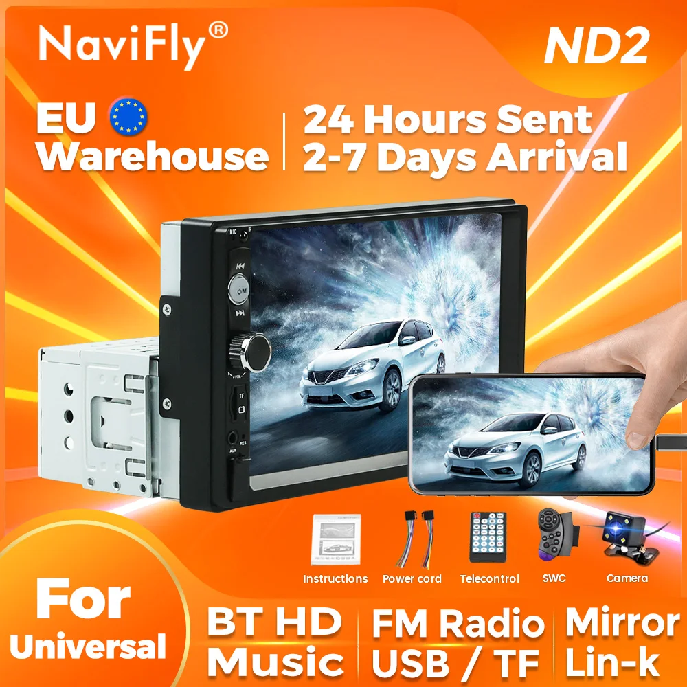 Navifly 7inch HD Touch Screen Car Radio Multimedia Video Player 2 Din 1Din - £55.78 GBP+