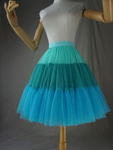 Green Blue Knee Length Tulle Skirt Women Custom Size A-line Tutu Skirt image 5