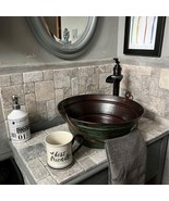15&quot; Round Copper Bucket Vessel Sink in Distressed Green Exterior, Drain ... - $329.95