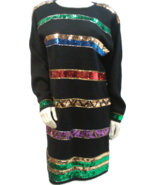 Vintage 80s Beaded Sequin Oversized Black Sweater Dress - £180.07 GBP