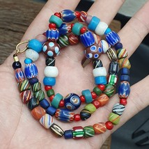 VINTAGE Old African, venetian ART Mix GLASS BEADS Necklace MIX-1 - $43.65