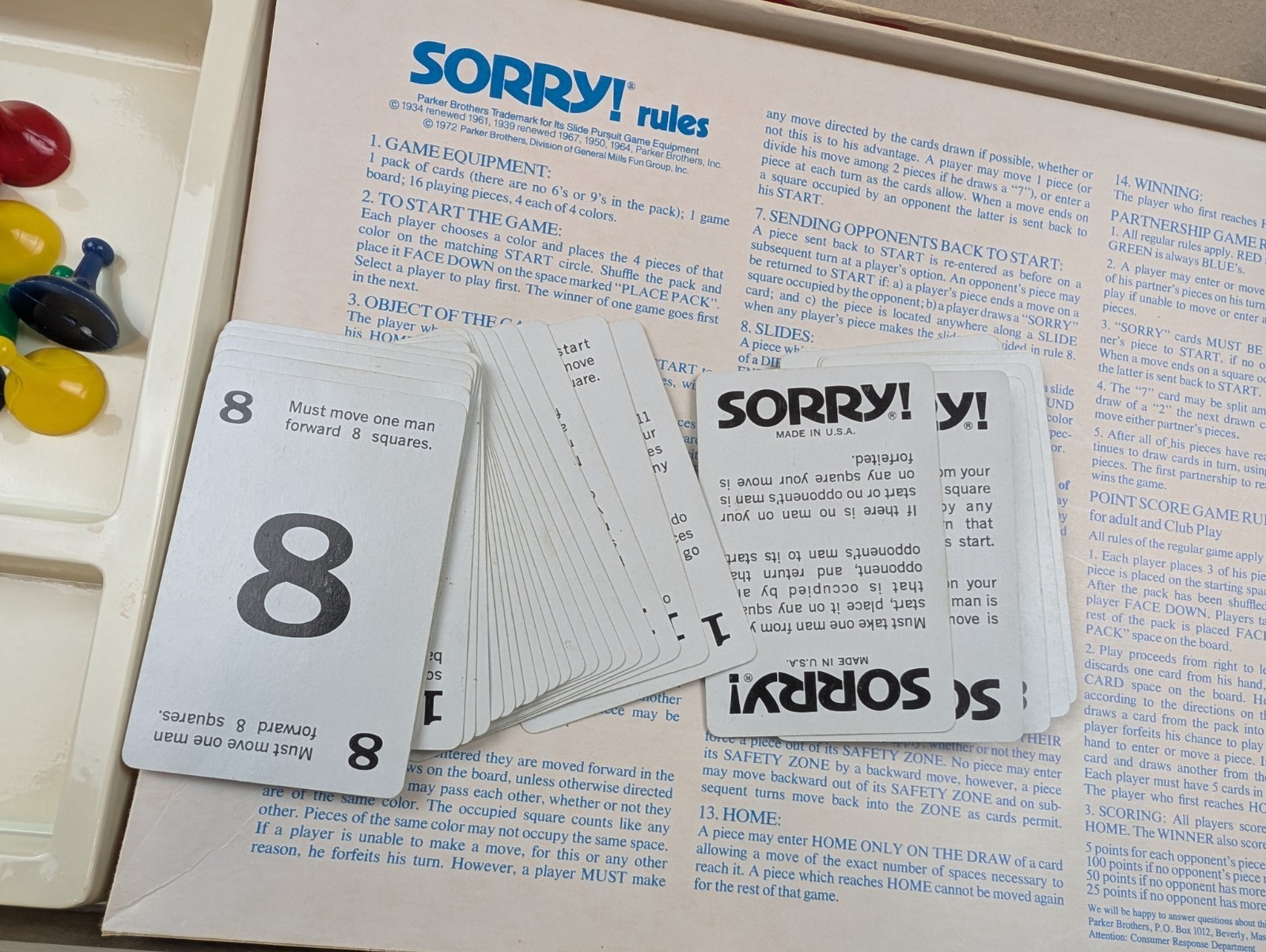 Sorry! Vintage Board Game 1972 Parker Brothers No. 390 Complete Family Classic Item image 5